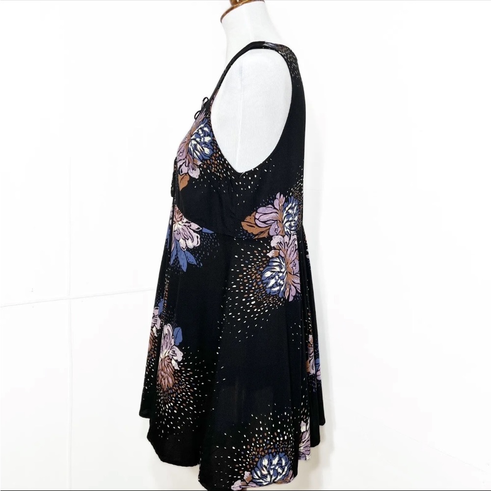 Free People Lovely Day Printed Tie Tunic Dress Black Combo Plunging - Picture 12 of 14